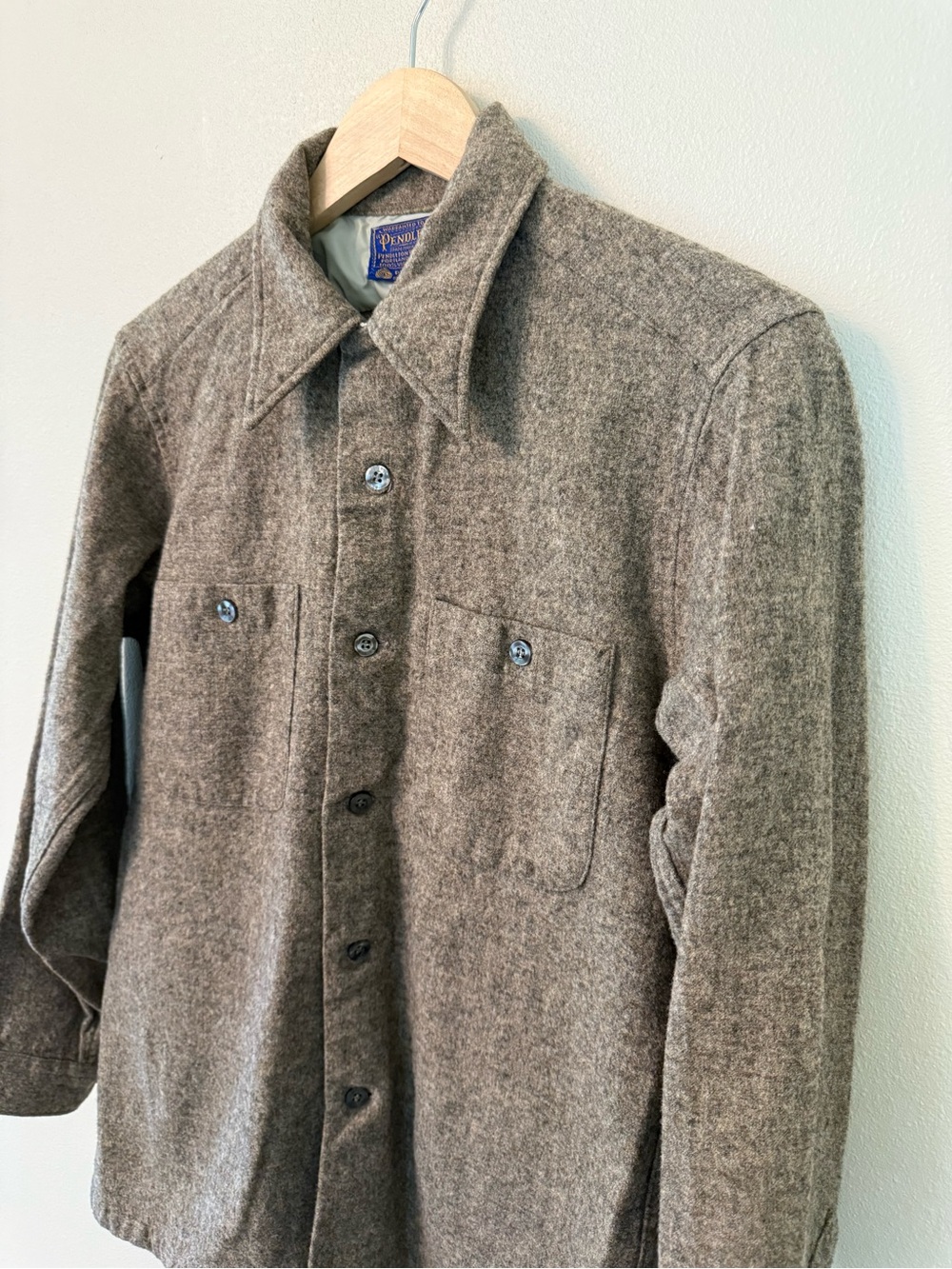 Vintage 60s 70s Pendleton Solid Wool Board Shirt Loop Collar USA M - Picture 4 of 12